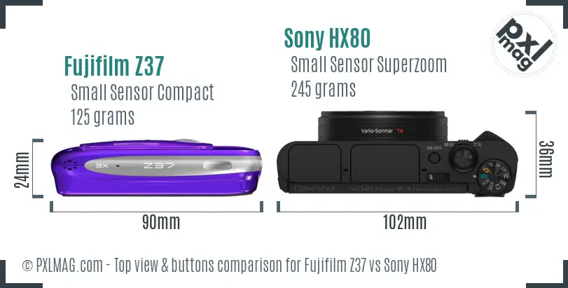 Fujifilm Z37 vs Sony HX80 top view buttons comparison