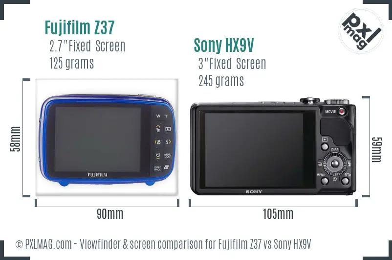 Fujifilm Z37 vs Sony HX9V Screen and Viewfinder comparison