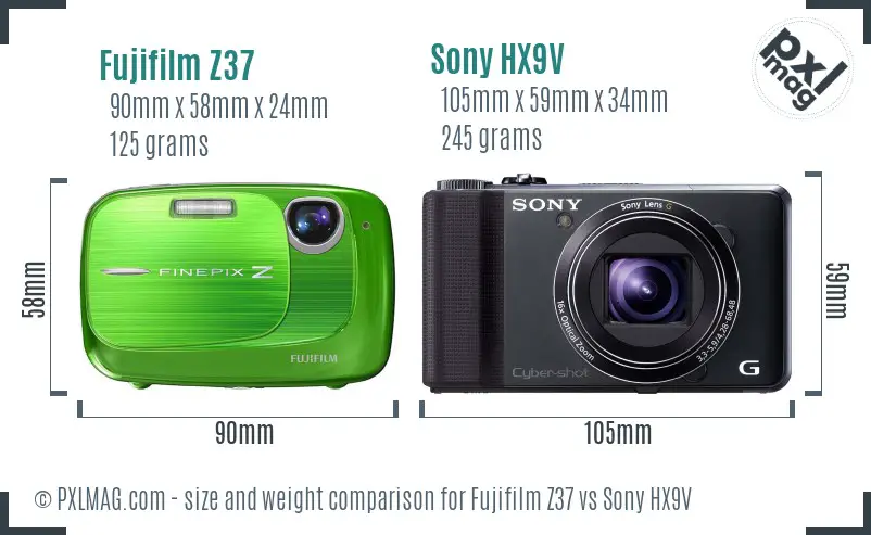 Fujifilm Z37 vs Sony HX9V size comparison