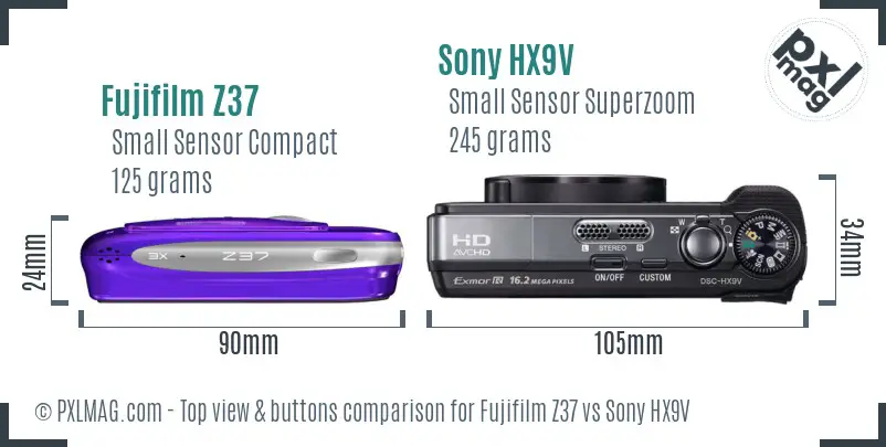 Fujifilm Z37 vs Sony HX9V top view buttons comparison