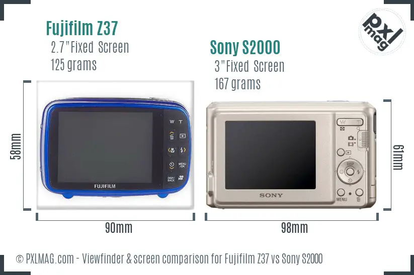 Fujifilm Z37 vs Sony S2000 Screen and Viewfinder comparison