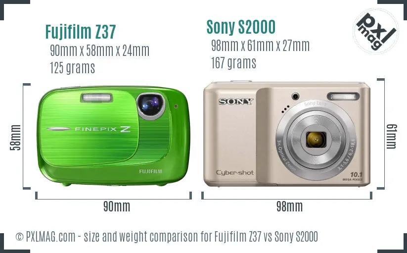 Fujifilm Z37 vs Sony S2000 size comparison