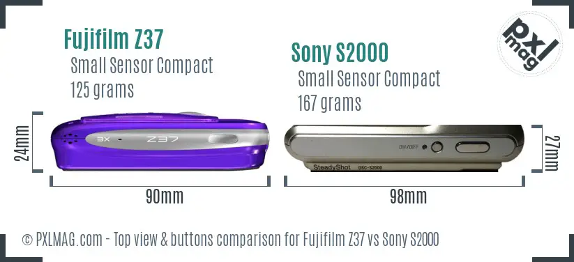 Fujifilm Z37 vs Sony S2000 top view buttons comparison