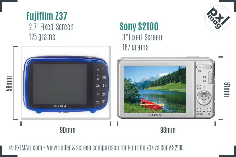 Fujifilm Z37 vs Sony S2100 Screen and Viewfinder comparison