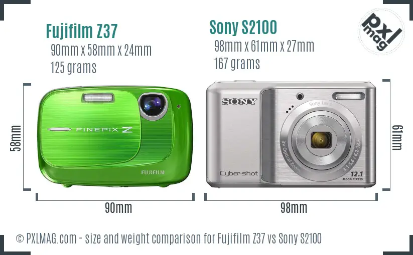Fujifilm Z37 vs Sony S2100 size comparison