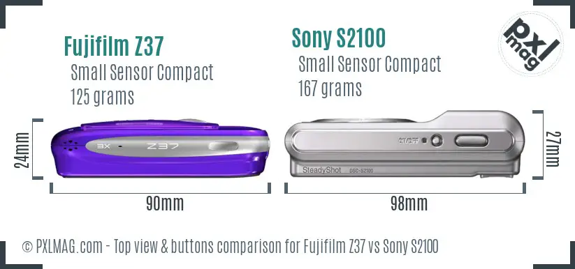 Fujifilm Z37 vs Sony S2100 top view buttons comparison