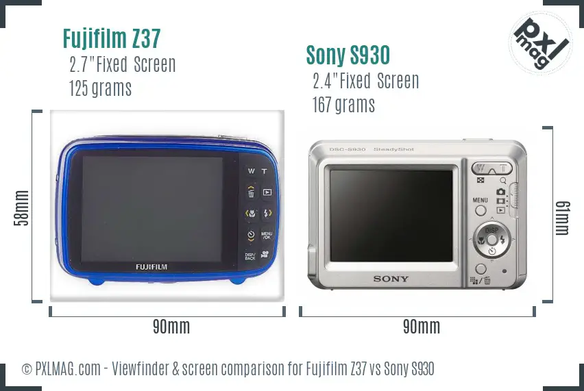 Fujifilm Z37 vs Sony S930 Screen and Viewfinder comparison