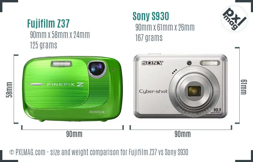 Fujifilm Z37 vs Sony S930 size comparison