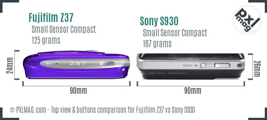 Fujifilm Z37 vs Sony S930 top view buttons comparison