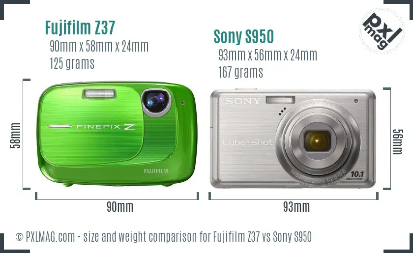 Fujifilm Z37 vs Sony S950 size comparison