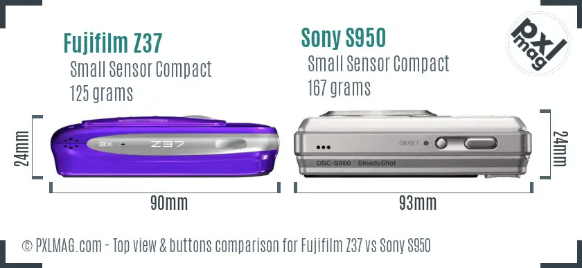 Fujifilm Z37 vs Sony S950 top view buttons comparison