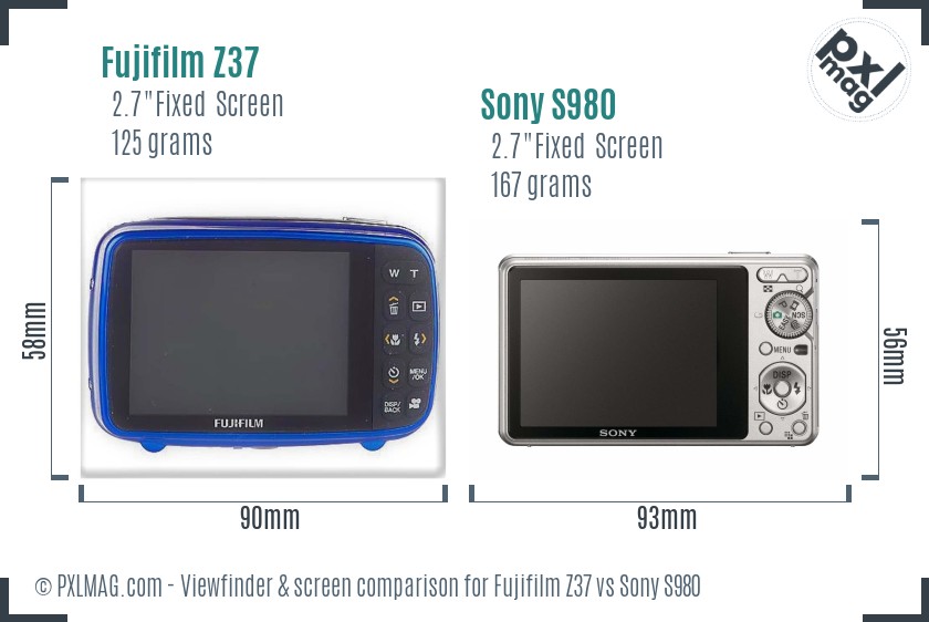 Fujifilm Z37 vs Sony S980 Screen and Viewfinder comparison
