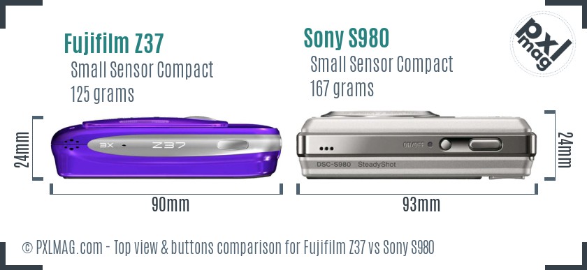 Fujifilm Z37 vs Sony S980 top view buttons comparison