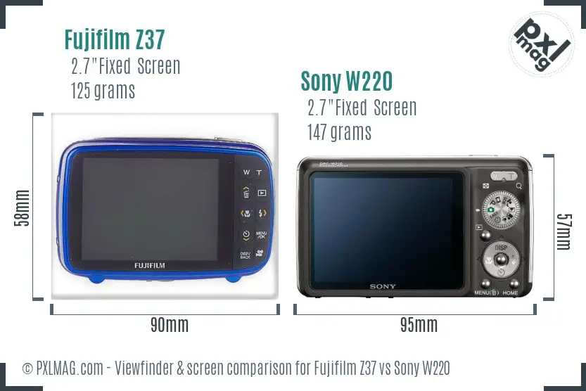 Fujifilm Z37 vs Sony W220 Screen and Viewfinder comparison