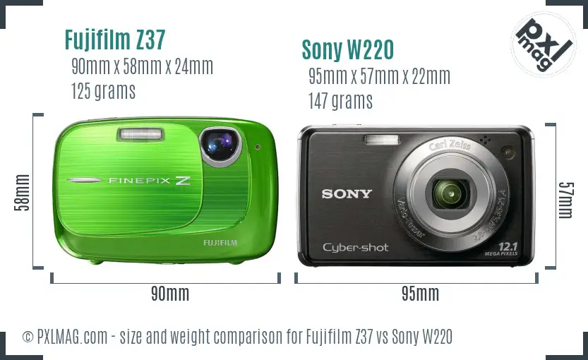 Fujifilm Z37 vs Sony W220 size comparison