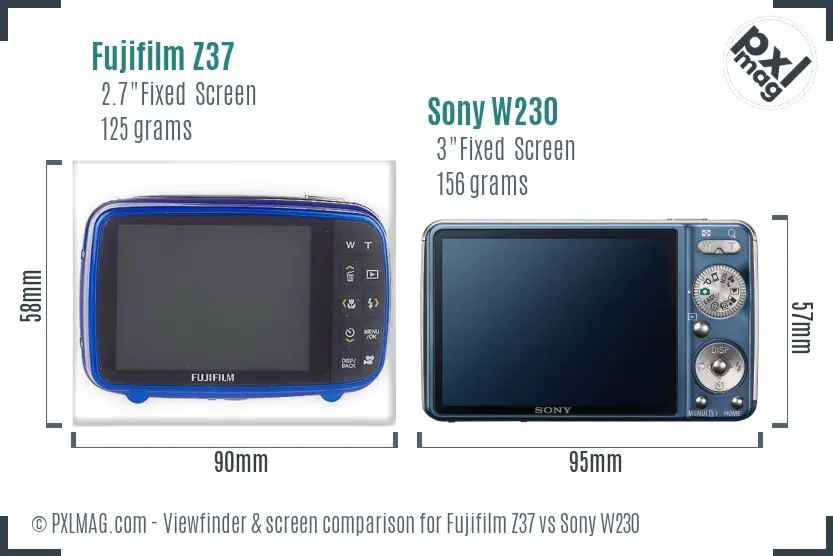 Fujifilm Z37 vs Sony W230 Screen and Viewfinder comparison