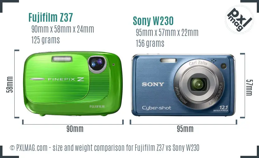 Fujifilm Z37 vs Sony W230 size comparison