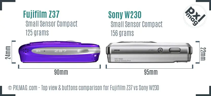 Fujifilm Z37 vs Sony W230 top view buttons comparison