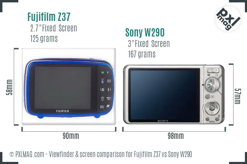 Fujifilm Z37 vs Sony W290 Screen and Viewfinder comparison