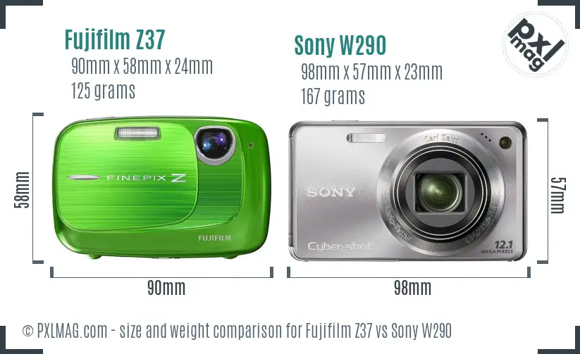 Fujifilm Z37 vs Sony W290 size comparison