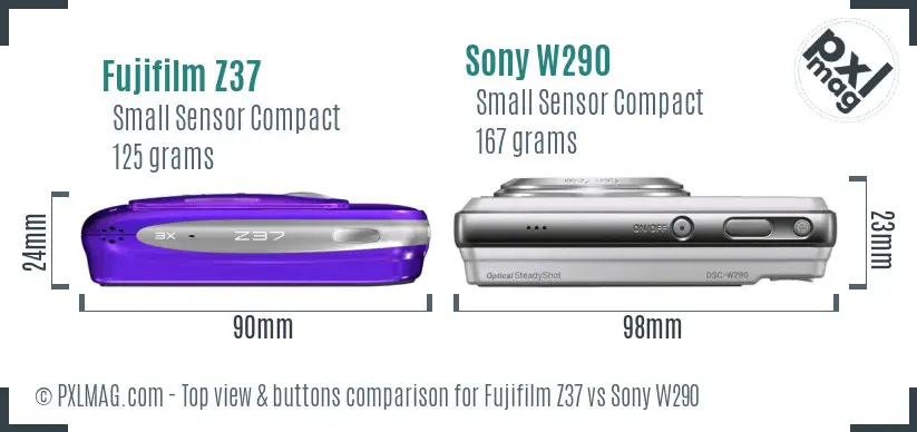 Fujifilm Z37 vs Sony W290 top view buttons comparison