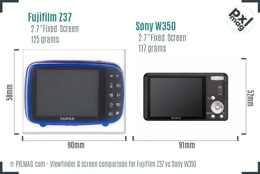 Fujifilm Z37 vs Sony W350 Screen and Viewfinder comparison