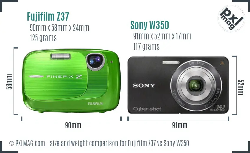 Fujifilm Z37 vs Sony W350 size comparison