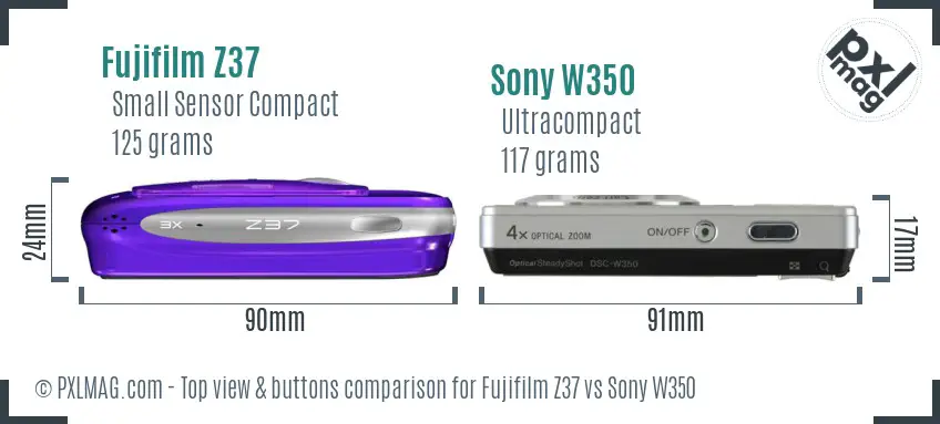 Fujifilm Z37 vs Sony W350 top view buttons comparison