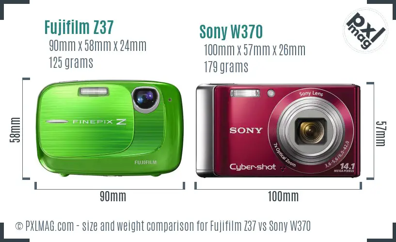 Fujifilm Z37 vs Sony W370 size comparison