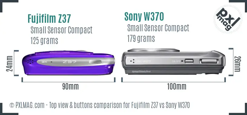 Fujifilm Z37 vs Sony W370 top view buttons comparison