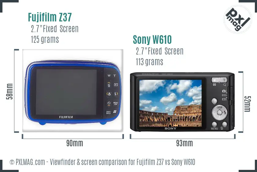 Fujifilm Z37 vs Sony W610 Screen and Viewfinder comparison