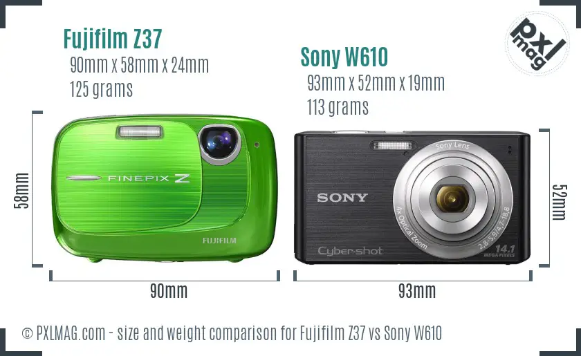 Fujifilm Z37 vs Sony W610 size comparison