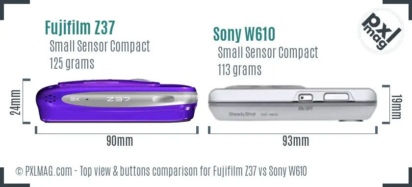 Fujifilm Z37 vs Sony W610 top view buttons comparison