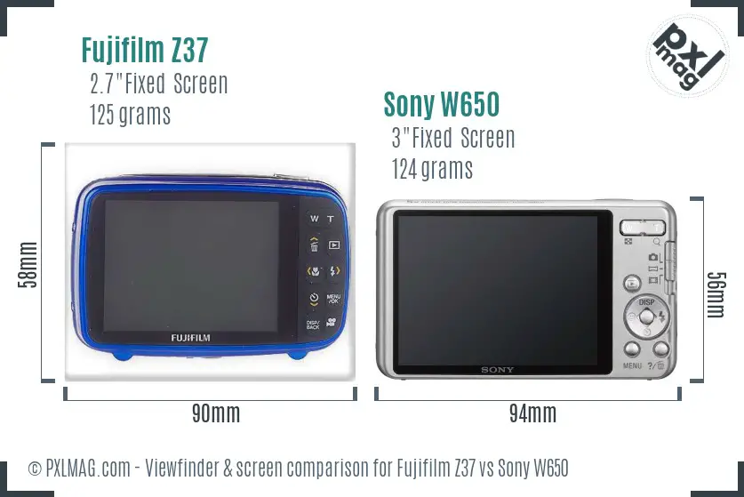 Fujifilm Z37 vs Sony W650 Screen and Viewfinder comparison