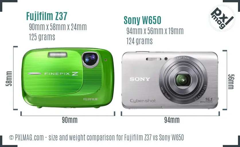 Fujifilm Z37 vs Sony W650 size comparison