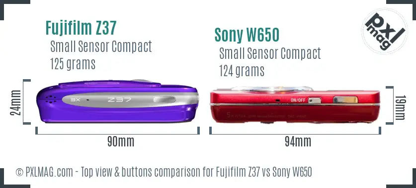 Fujifilm Z37 vs Sony W650 top view buttons comparison