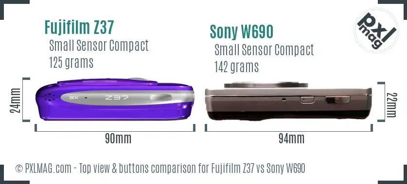 Fujifilm Z37 vs Sony W690 top view buttons comparison
