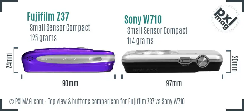 Fujifilm Z37 vs Sony W710 top view buttons comparison