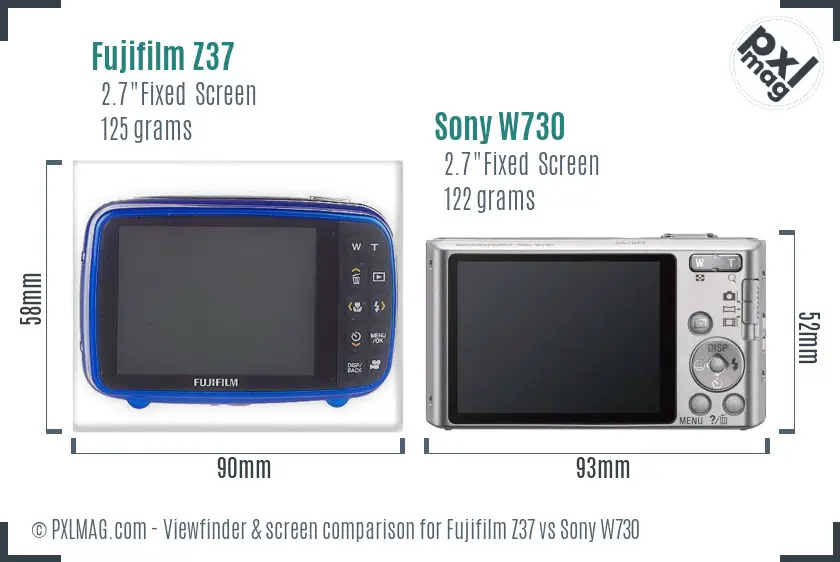 Fujifilm Z37 vs Sony W730 Screen and Viewfinder comparison