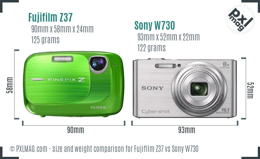 Fujifilm Z37 vs Sony W730 size comparison