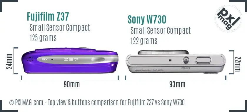 Fujifilm Z37 vs Sony W730 top view buttons comparison