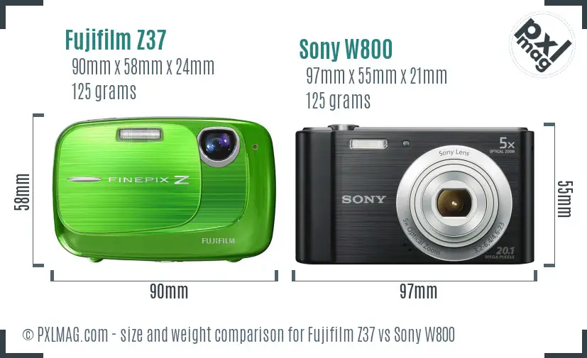 Fujifilm Z37 vs Sony W800 size comparison