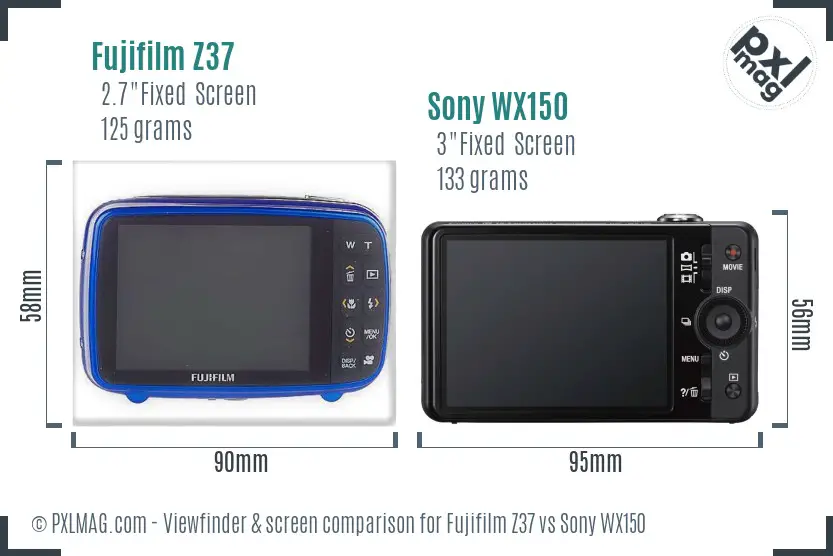 Fujifilm Z37 vs Sony WX150 Screen and Viewfinder comparison