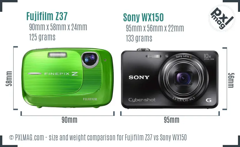 Fujifilm Z37 vs Sony WX150 size comparison