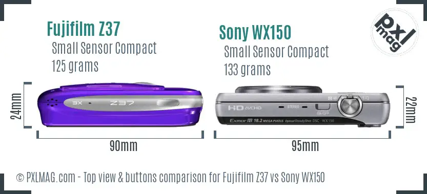 Fujifilm Z37 vs Sony WX150 top view buttons comparison