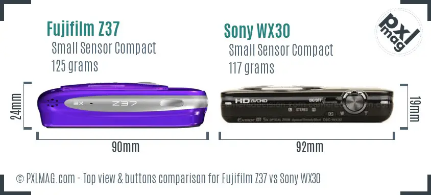 Fujifilm Z37 vs Sony WX30 top view buttons comparison Fujifilm Z37 vs Sony WX30 top view buttons comparison