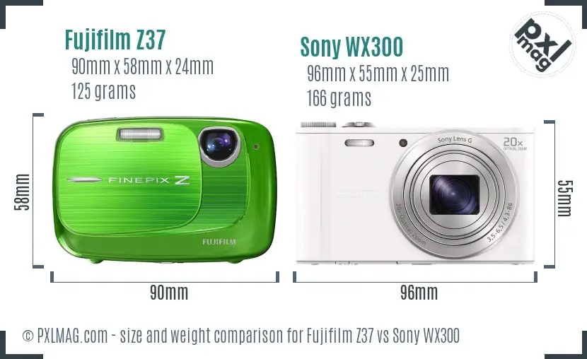 Fujifilm Z37 vs Sony WX300 size comparison