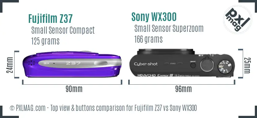 Fujifilm Z37 vs Sony WX300 top view buttons comparison