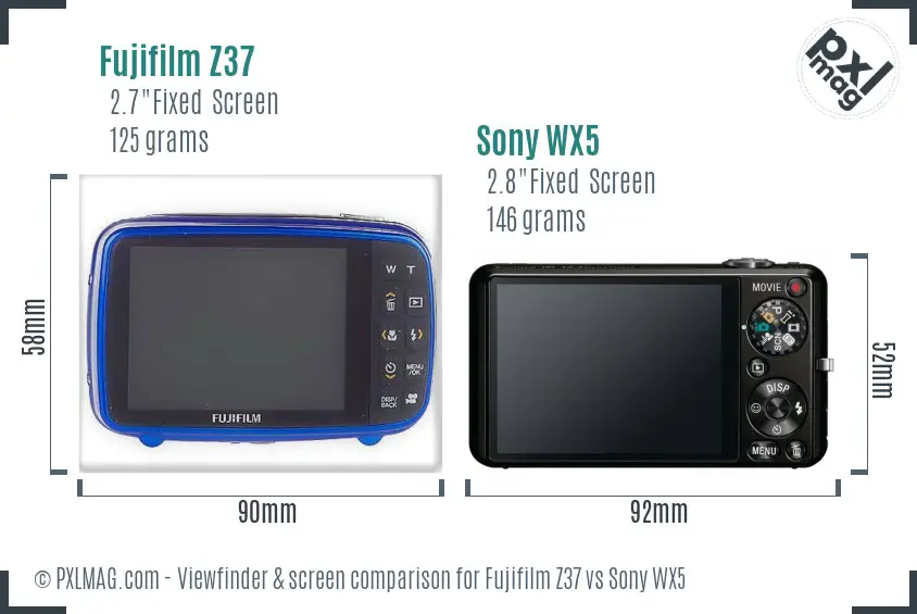 Fujifilm Z37 vs Sony WX5 Screen and Viewfinder comparison