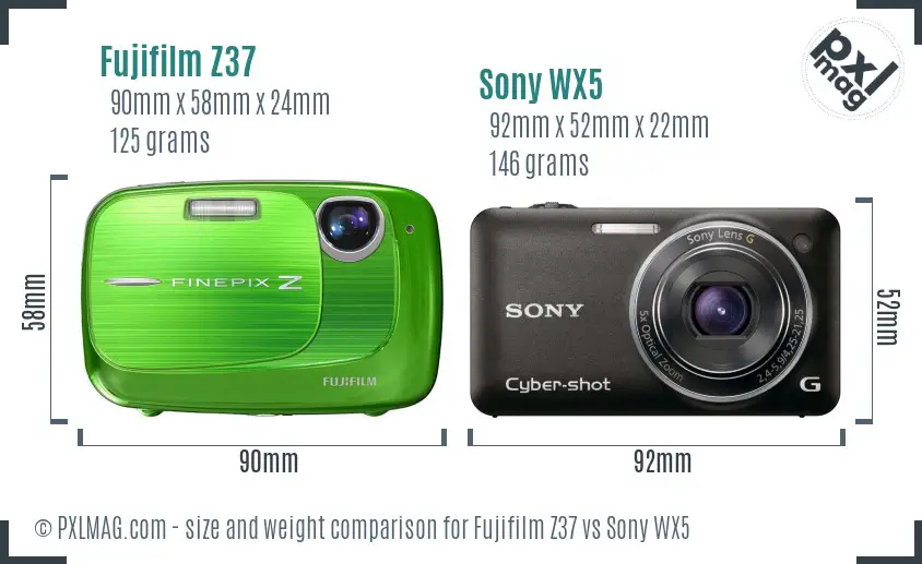 Fujifilm Z37 vs Sony WX5 size comparison